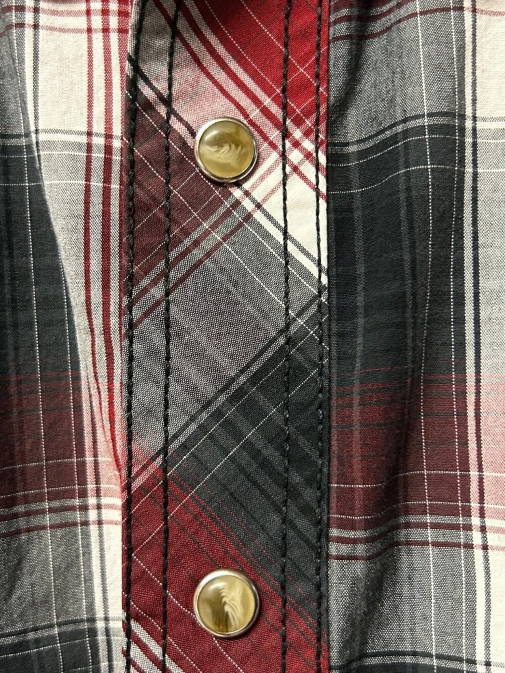 VTG Wrangler American Cowboys Western Pearl Snap Shirt Plaid 44x28 Rodeo Garth - Picture 6 of 8